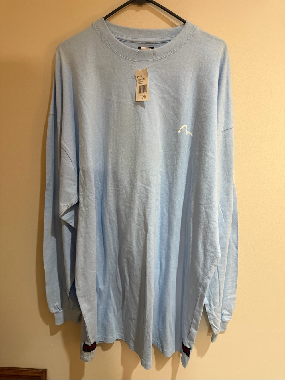 Evisu Heritage Mens 4XL Light Blue Long Sleeve Umi Yama Graphic T-Shirt Y2K